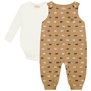Conjunto Body e Macacão Milon Trenzinho Off White e Caramelo