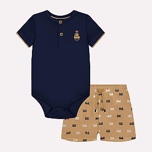 Conjunto Body e Bermuda Milon Trenzinho Azul Marinho
