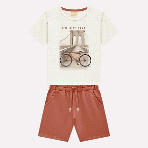 Conjunto Camiseta e Bermuda Milon City Tour Bege e Laranja