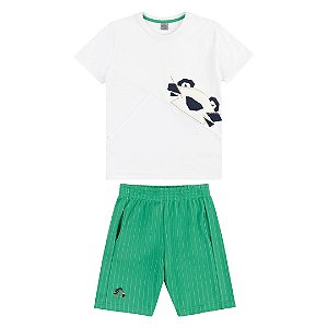 Conjunto Curto Tigor T Tigre Bermuda Risca Giz Branco Verde