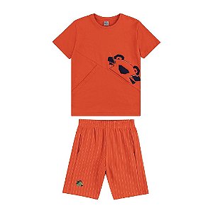 Conjunto Curto Tigor T Tigre Bermuda Risca Giz Laranja