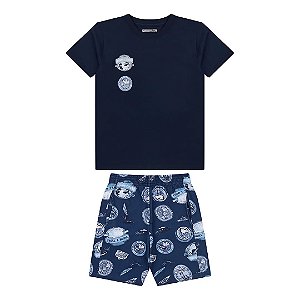 Conjunto Curto Tigor T Tigre New Fun Estampada Azul