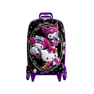 Mochila de Rodinhas 3D Maxtoy Hello Kitty Amigas Preto Roxo
