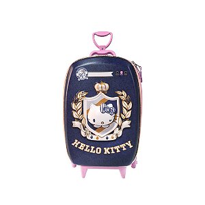 Mochila de Rodinhas 3D Maxtoy Hello Kitty Brasão Jeans Rosa
