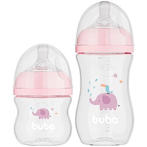 Kit 2 Mamadeiras Buba Easy Flow Elefante 120-270ML Rosa