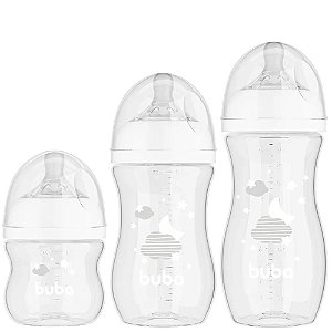 Kit 3 Mamadeiras Buba Easy Flow Nuvem 120-270-330ML Branca