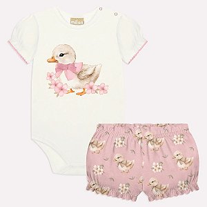 Conjunto Body e Short Milon Patinho Floral Rosa