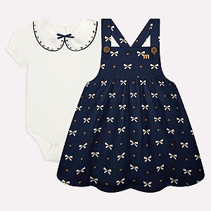 Conjunto Body e Salopete Milon Lacinhos Azul Marinho