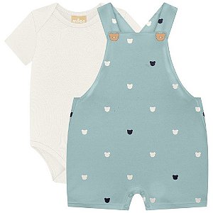 Conjunto Milon Body e Jardineira Ursos Off White e Verde