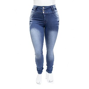 Calça Jeans Plus Size Feminina Azul Manchada Cheris