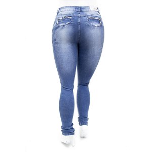 Calça Jeans Feminina Hot Pants Azul Manchada Plus Size Thomix