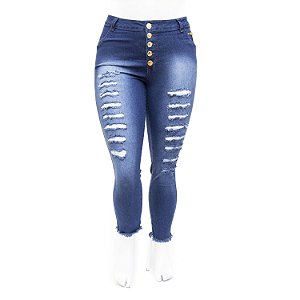 Calça Jeans Feminina Cropped Rasgadinha Plus Size Thomix