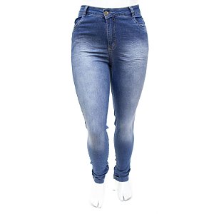 Calça Jeans Feminina Plus Size Azul Manchada Cheris com Lycra
