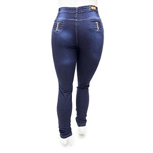 Calça Jeans Plus Size Feminina Azul Escura Cheris Cintura Alta