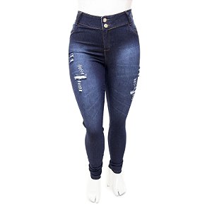 Calça Jeans Plus Size Feminina Rasgadinha Credencial Cintura Alta