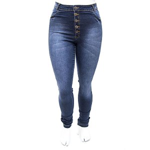 Calça Jeans Plus Size Hot Pants Cintura Alta Escura Helix
