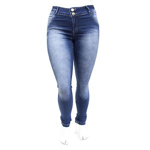 Calça Jeans Feminina Plus Size Azul Escura Manchada Deerf
