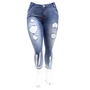 Calça Jeans Feminina Plus Size Rasgadinha Cropped Darlook
