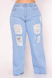 Calça Jeans Plus Size Wide Leg Premium Cleicieli