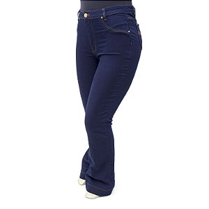 Calça Plus Size Jeans Flare Escura Básica Cambos