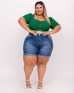 Shorts Meia Coxa Jeans Plus Size Verangela