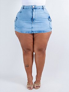 Short Saia Jeans Cargo Plus Size Raulinda