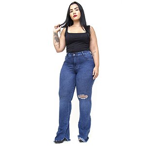 Calça Jeans Feminina Cambos Plus Size Flare Juciele Azul