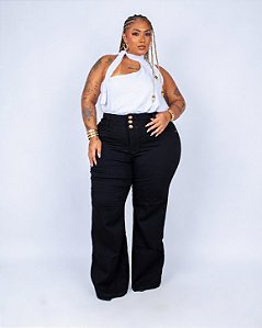 Calça Jeans Plus Size Wide Leg Pantalona Alisse