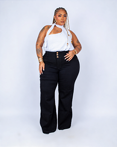 Calça Jeans Plus Size Wide Leg Pantalona Alisse