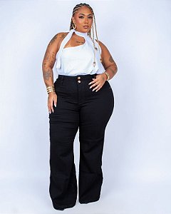 Calça Jeans Plus Size Wide Leg Pantalona Alisse
