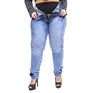 Calça Jeans Feminina Latitude Plus Size com Cinta Nara Azul