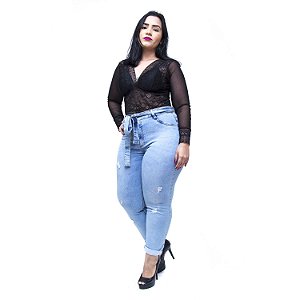 Calça Jeans Feminina Cambos Plus Size Skinny Gilcimara Azul