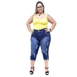 Calça Jeans Latitude Plus Size Cropped Mikellyn Azul
