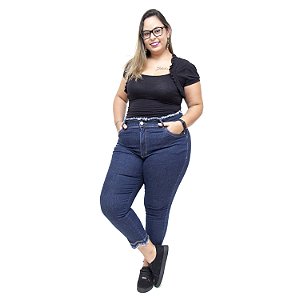 Calça Jeans Feminina Uvx Plus Size Cropped Ligianne Azul