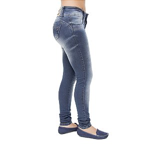 Calça Jeans Feminina Helix Escura com Bolsos Levanta Bumbum