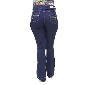 Calça Jeans Feminina Deerf Modelo Flare Boca de Sino com Elastano