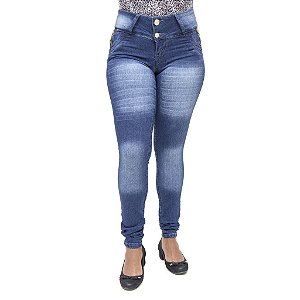 Calça Jeans Feminina Legging Bel Belita Escura Levanta Bumbum
