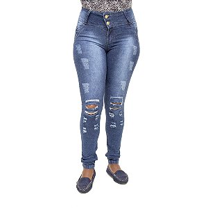 Calça Jeans Feminina Legging Meitrix Rasgada com Elástico