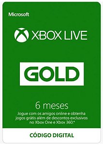 Cartão Assinatura 6 Meses Xbox Live Gold - Código Digital