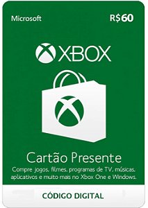 Cartão Presente Microsoft Xbox live - R$60 - Código Digital