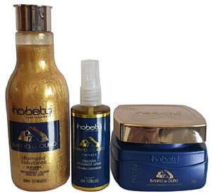 Kit Banho Ouro Sh 300ml Mas 300g Finalizador 60ml Hobety