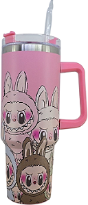 Copo Térmico Rosa B Labubu Com Alça E Canudo 1,2 L Premium