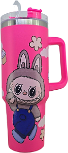 Copo Térmico Pink Labubu Com Alça E Canudo 1,2 L Premium