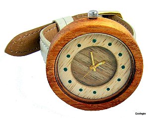Relógio de Madeira com Esmeralda / Wood Watch GEMSTONE JEWELRY 