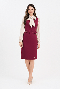 Vestido Marsala Justo Alfaiataria Com Cinto Encapado