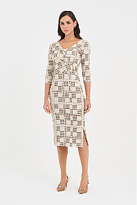 Vestido Midi Justo Estampado Marrom