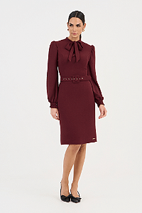Vestido Bordô Em Crepe Com Amarraçãoo
