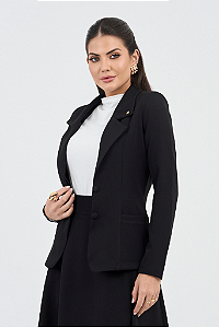 Blazer Preto Em Alfaiataria Mangas Longas