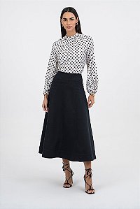 Saia Jeans Midi Com Nervuras Frontal Via Tolentino