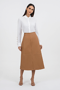 Saia Evasê De Sintético Midi Com Recortes Via Tolentino